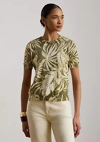 Women's Palm Frond Print Short Sleeve Sweater