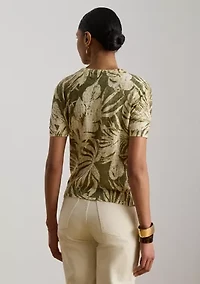 Women's Palm Frond Print Short Sleeve Sweater