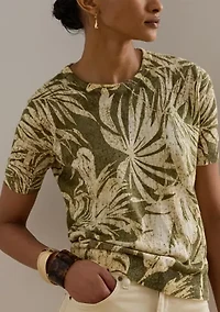 Women's Palm Frond Print Short Sleeve Sweater