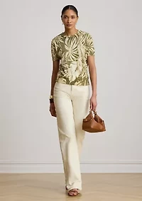 Women's Palm Frond Print Short Sleeve Sweater