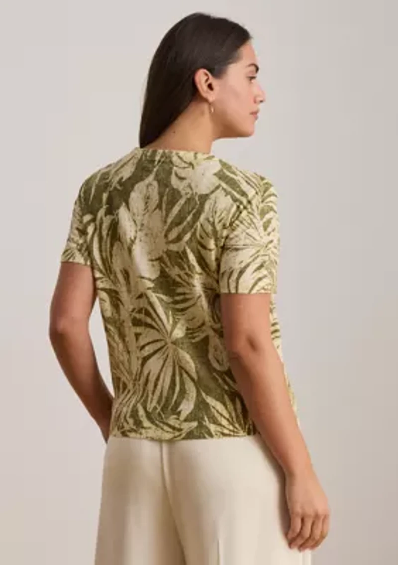 Women's Palm Frond Print Short Sleeve Sweater