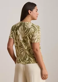 Women's Palm Frond Print Short Sleeve Sweater