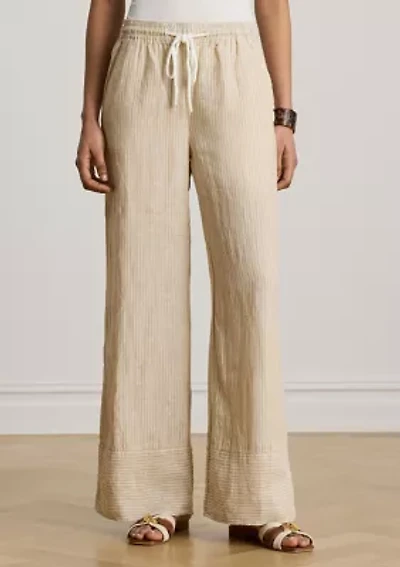 Women's Striped Linen Wide-Leg Pants