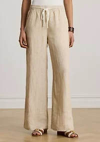 Women's Striped Linen Wide-Leg Pants