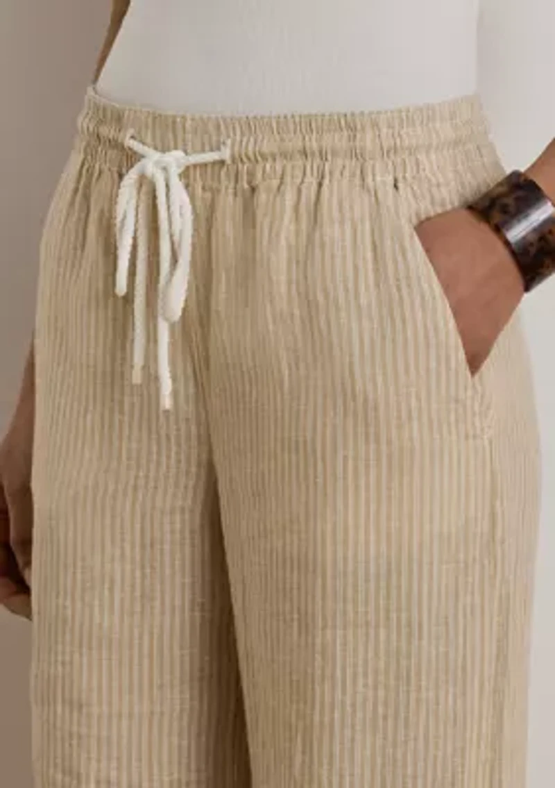 Women's Striped Linen Wide-Leg Pants