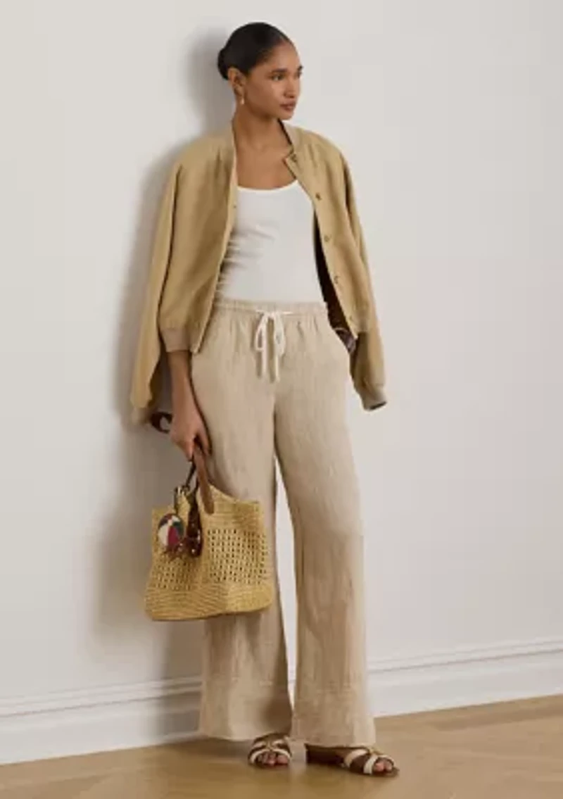 Women's Striped Linen Wide-Leg Pants