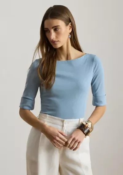 Petite Stretch Cotton Boat Neck T-Shirt
