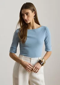 Petite Stretch Cotton Boat Neck T-Shirt