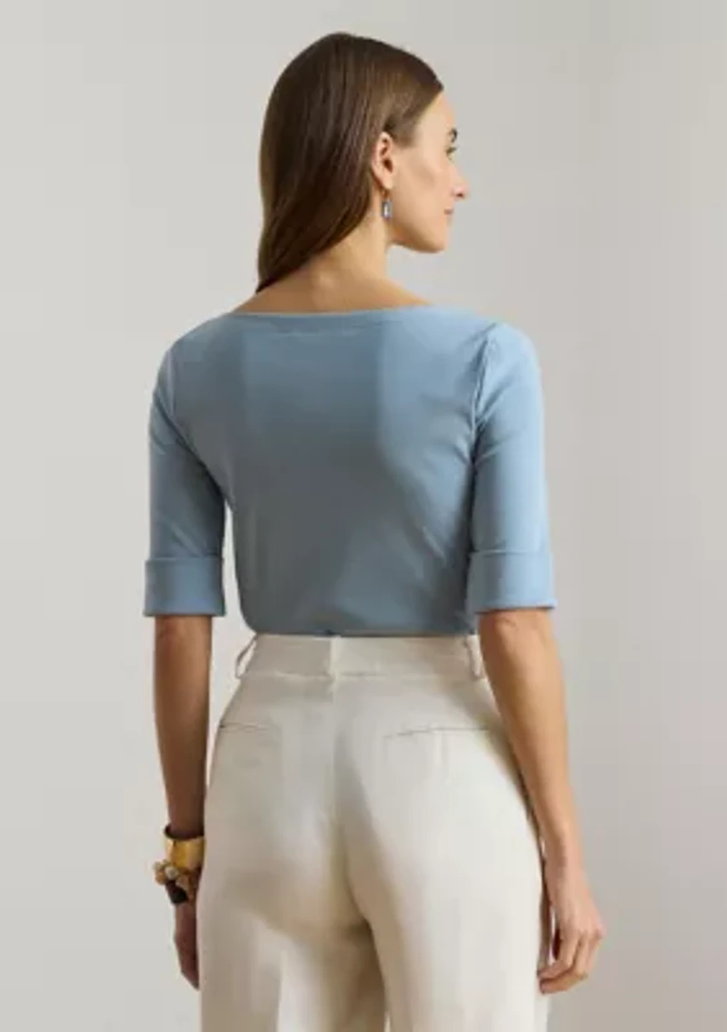 Petite Stretch Cotton Boat Neck T-Shirt