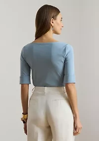 Petite Stretch Cotton Boat Neck T-Shirt