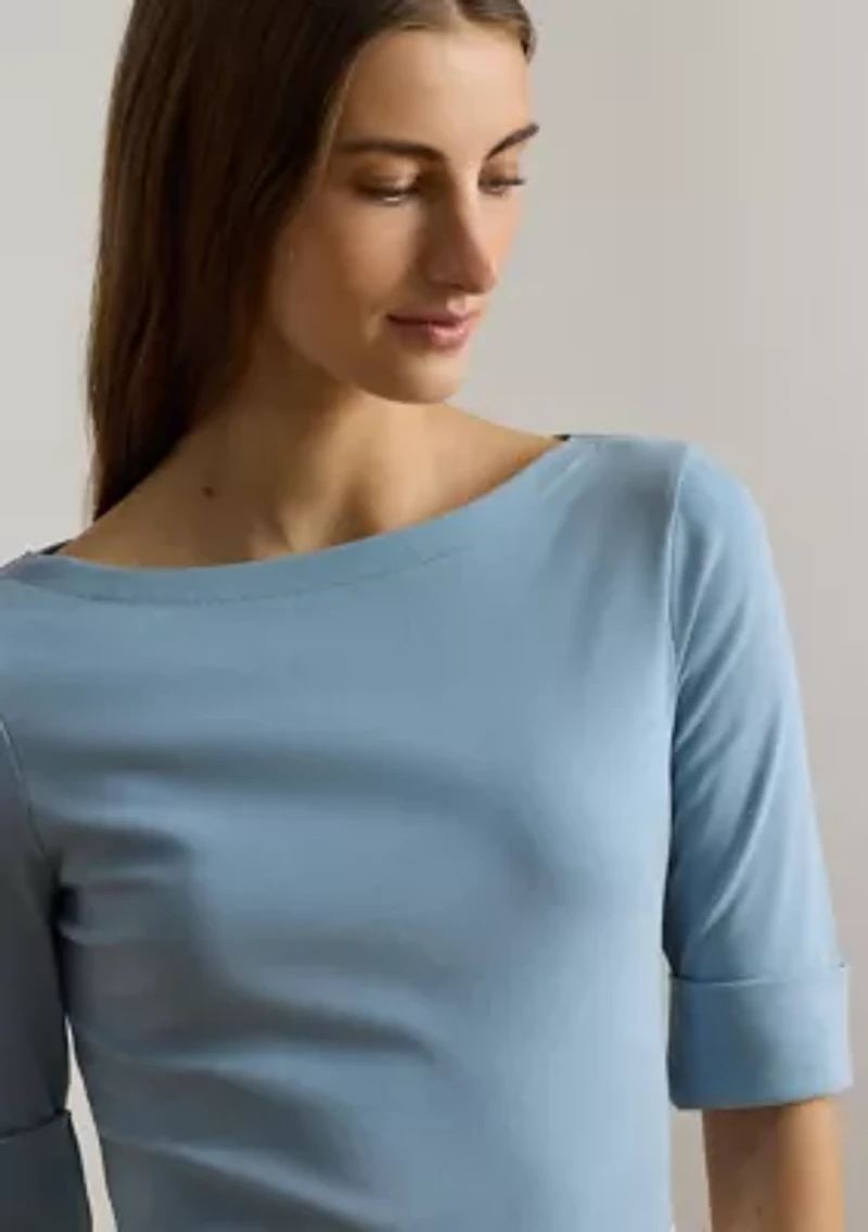 Petite Stretch Cotton Boat Neck T-Shirt