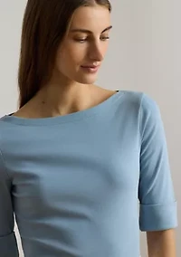 Petite Stretch Cotton Boat Neck T-Shirt