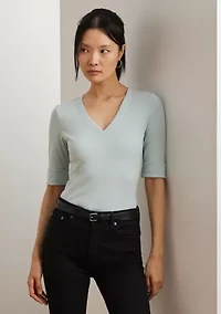 Petites Stretch Cotton Elbow Sleeve V-Neck T-Shirt