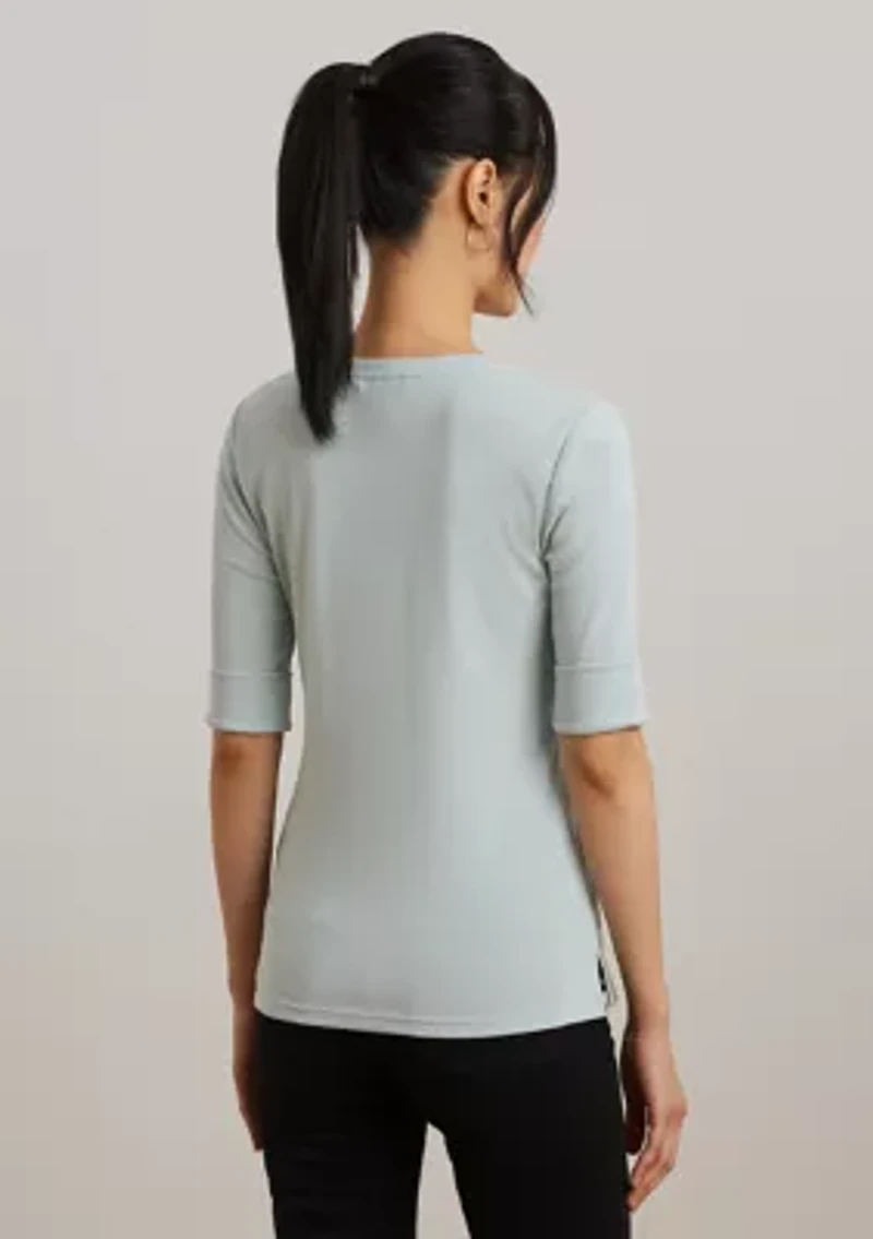 Petites Stretch Cotton Elbow Sleeve V-Neck T-Shirt