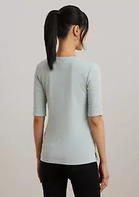 Petites Stretch Cotton Elbow Sleeve V-Neck T-Shirt