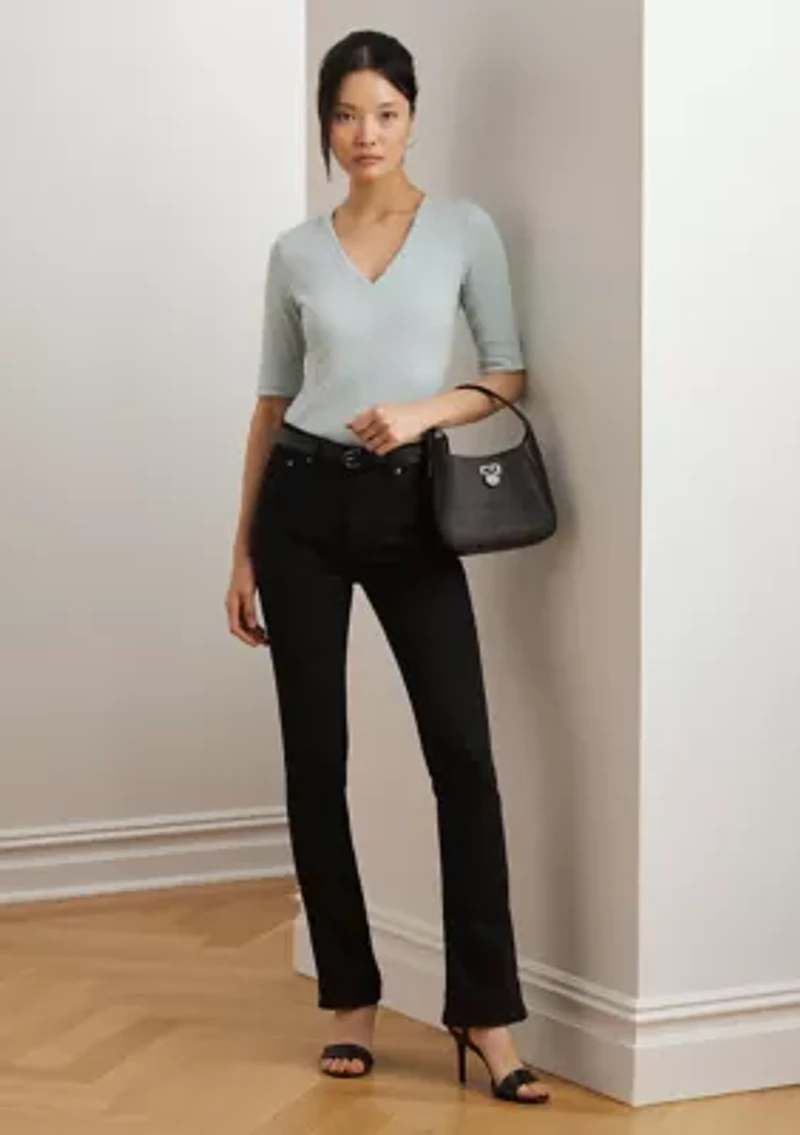 Petites Stretch Cotton Elbow Sleeve V-Neck T-Shirt