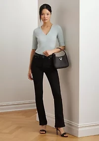 Petites Stretch Cotton Elbow Sleeve V-Neck T-Shirt
