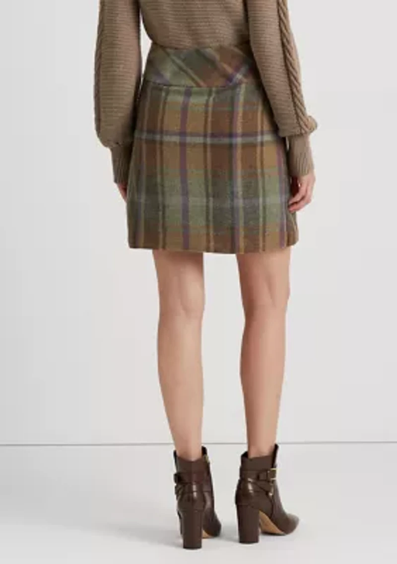Petite Plaid Fringe Trim Tweed Mini Skirt