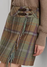 Petite Plaid Fringe Trim Tweed Mini Skirt