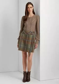 Petite Plaid Fringe Trim Tweed Mini Skirt