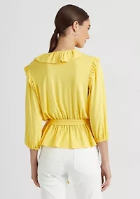 Petite Jersey Belted Peplum Top