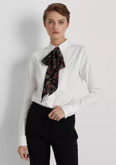 Petite Pintucked Cotton Broadcloth Shirt