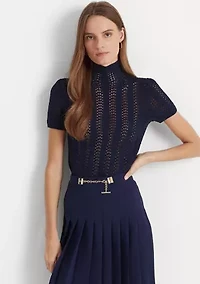 Petite Pointelle Short-Sleeve Turtleneck