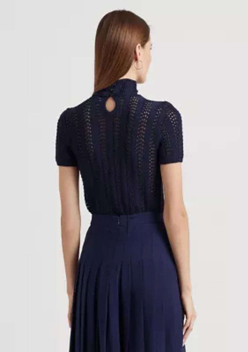 Petite Pointelle Short-Sleeve Turtleneck