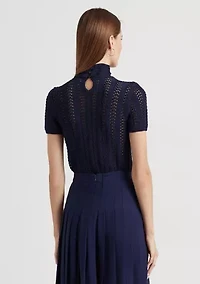 Petite Pointelle Short-Sleeve Turtleneck