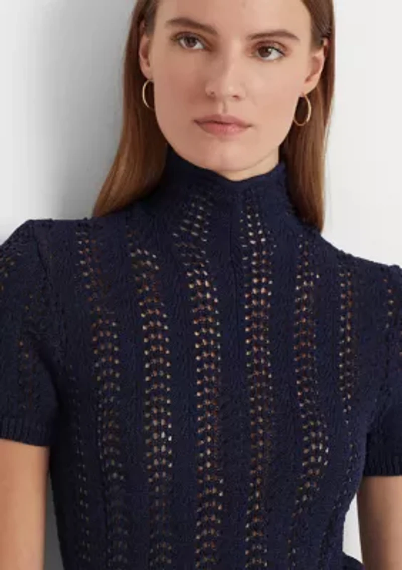 Petite Pointelle Short-Sleeve Turtleneck