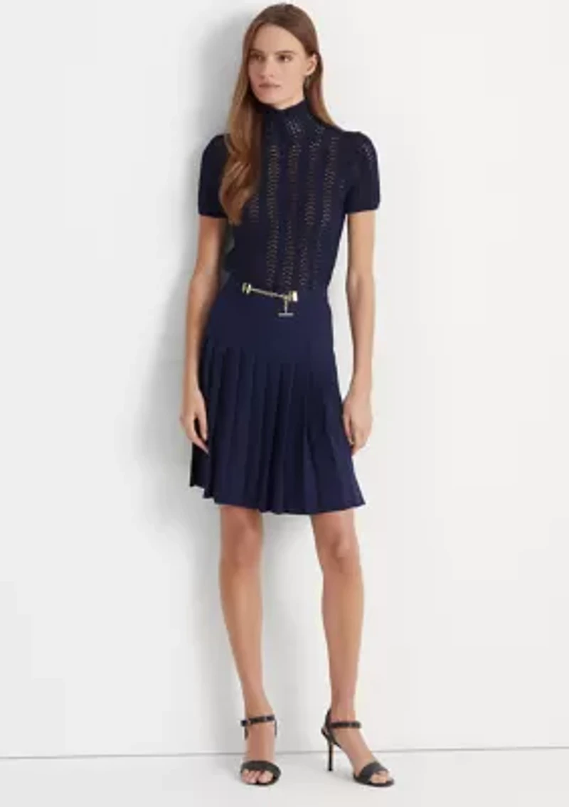 Petite Pointelle Short-Sleeve Turtleneck