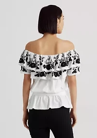 Petite Embroidered Jersey Off the Shoulder Top