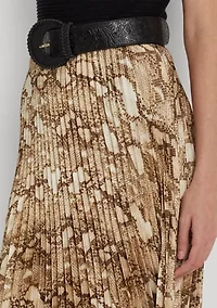 Petite Snakeskin-Print Pleated Charmeuse Skirt