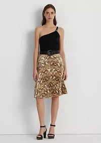 Petite Snakeskin-Print Pleated Charmeuse Skirt