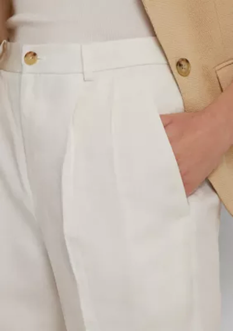 Petite Linen Blend Twill Ankle Pants