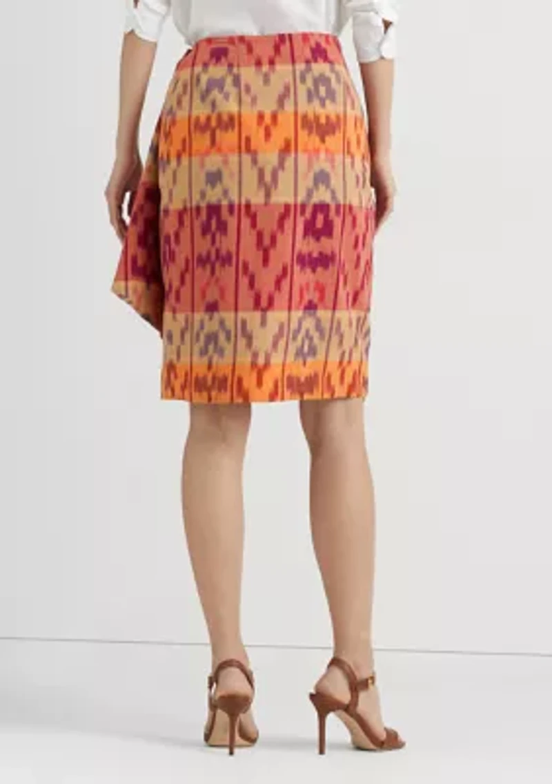 Petite Geo-Motif Cotton-Linen Wrap Skirt