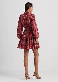Petite Geo Stripe Belted Cotton Voile Dress