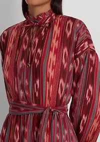 Petite Geo Stripe Belted Cotton Voile Dress
