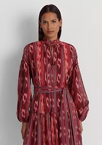 Petite Geo Stripe Belted Cotton Voile Dress