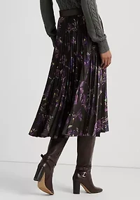 Petite Floral Pleated Satin Charmeuse Skirt