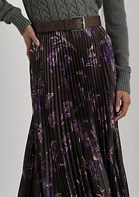 Petite Floral Pleated Satin Charmeuse Skirt