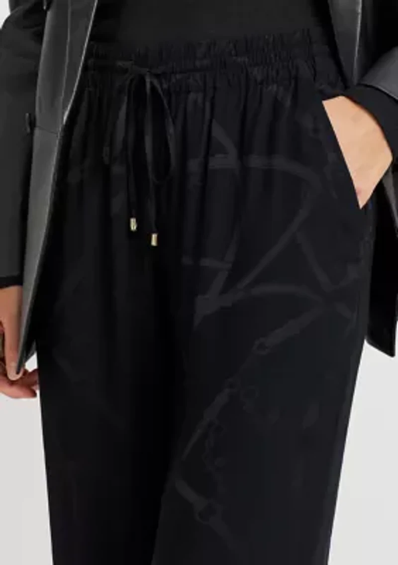 Petite Belting-Motif Jacquard Wide-Leg Pants