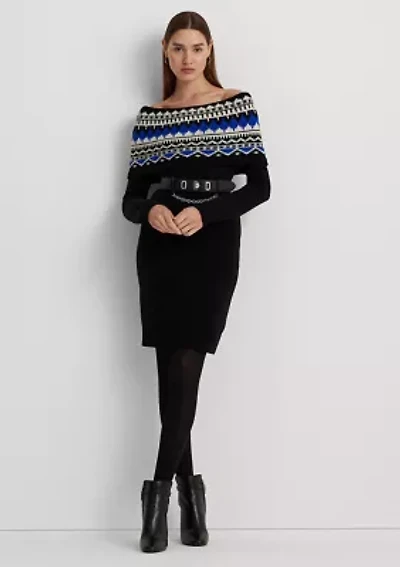 Petite Fair Isle Off the Shoulder Sweater Dress