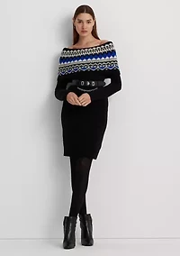 Petite Fair Isle Off the Shoulder Sweater Dress