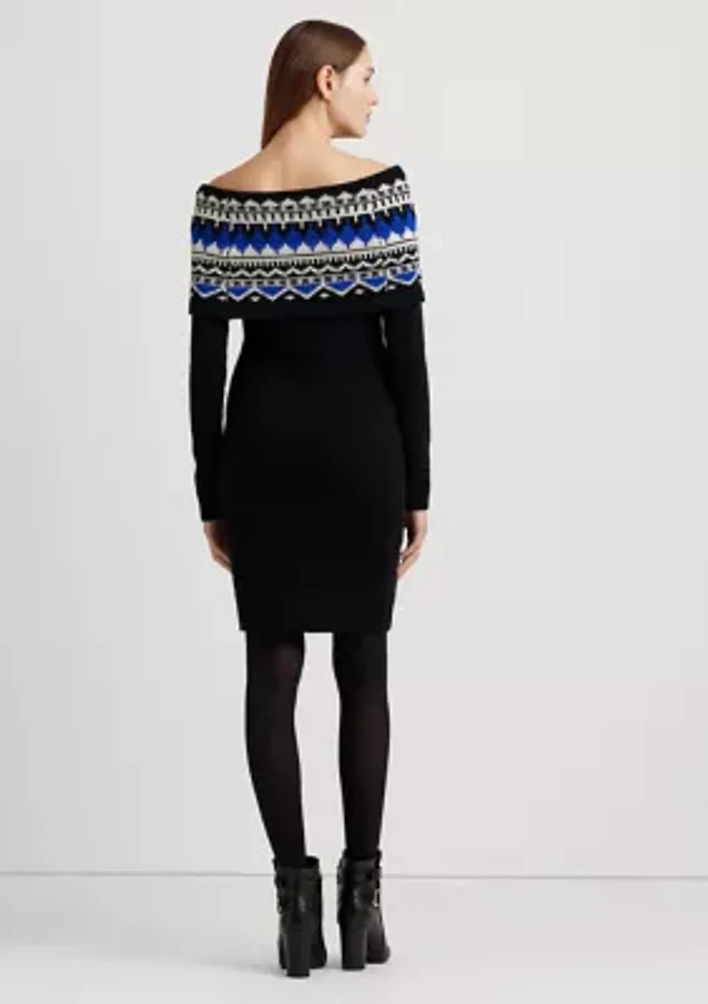 Petite Fair Isle Off the Shoulder Sweater Dress