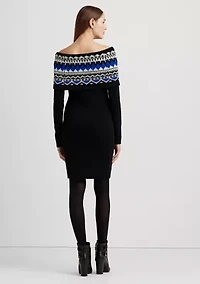 Petite Fair Isle Off the Shoulder Sweater Dress
