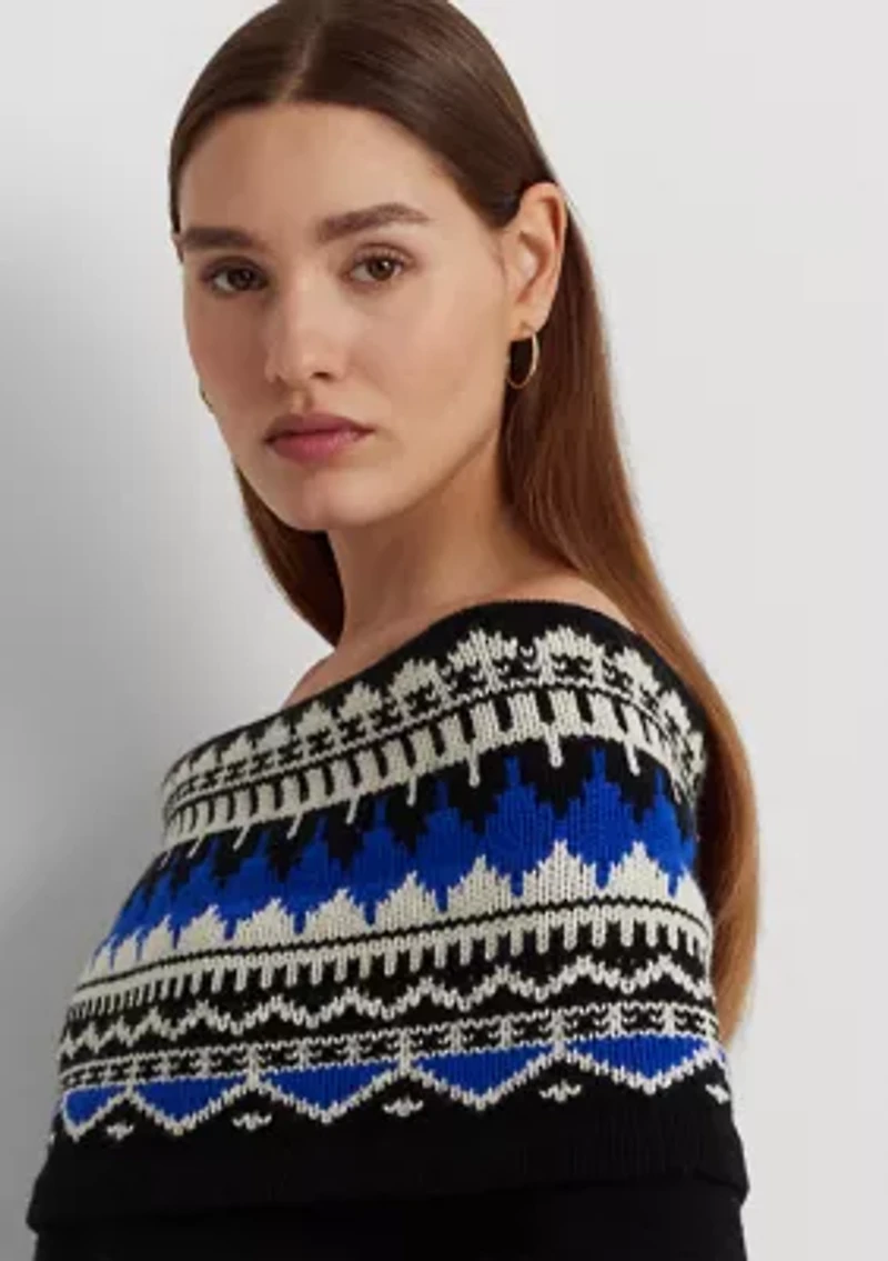 Petite Fair Isle Off the Shoulder Sweater Dress