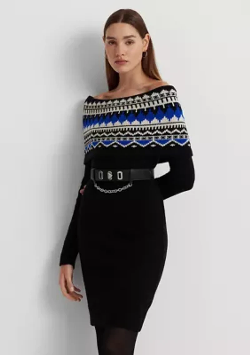 Petite Fair Isle Off the Shoulder Sweater Dress