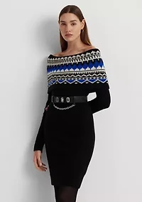 Petite Fair Isle Off the Shoulder Sweater Dress