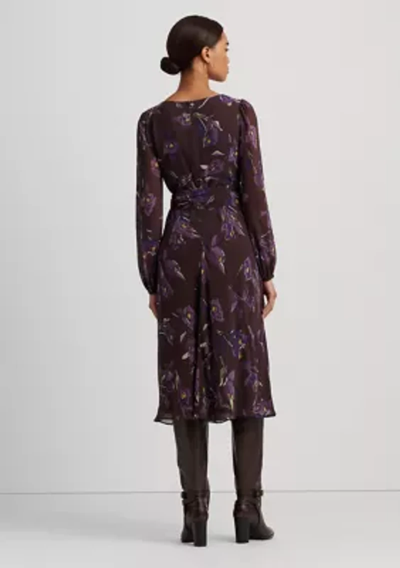 Petite Floral Belted Crinkle Georgette Dress